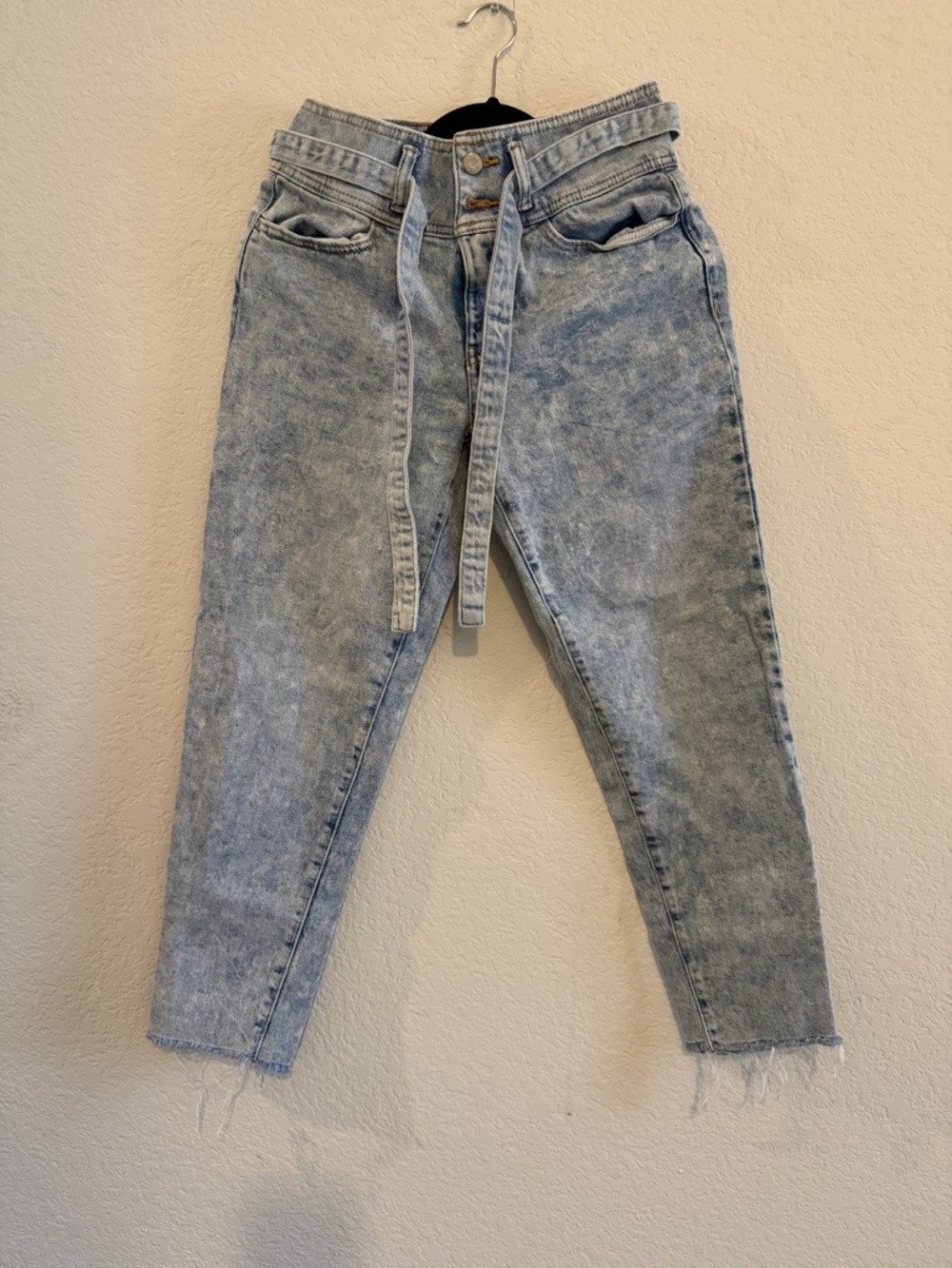 SO Light Blue Stonewash Boyfriend Jeans with Tie Waist